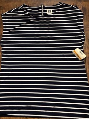 Anne Klein Navy and White Striped Top with Gold Zipper